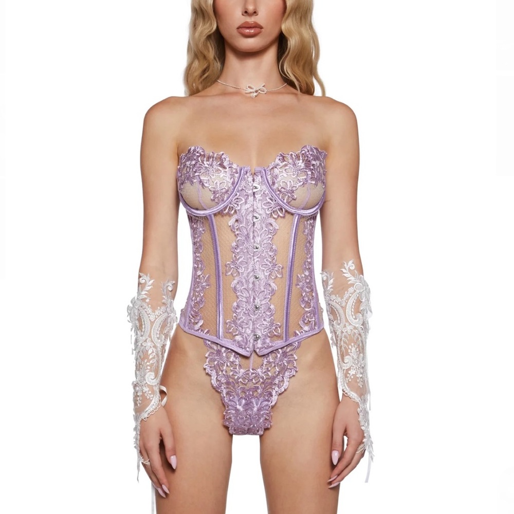 Dolls Kill Lace Corset set in Lavender - Picture 2 of 5